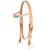 Light Oil Browband Headstall w/Turquoise Stitching Tack - Headstalls Teskey's