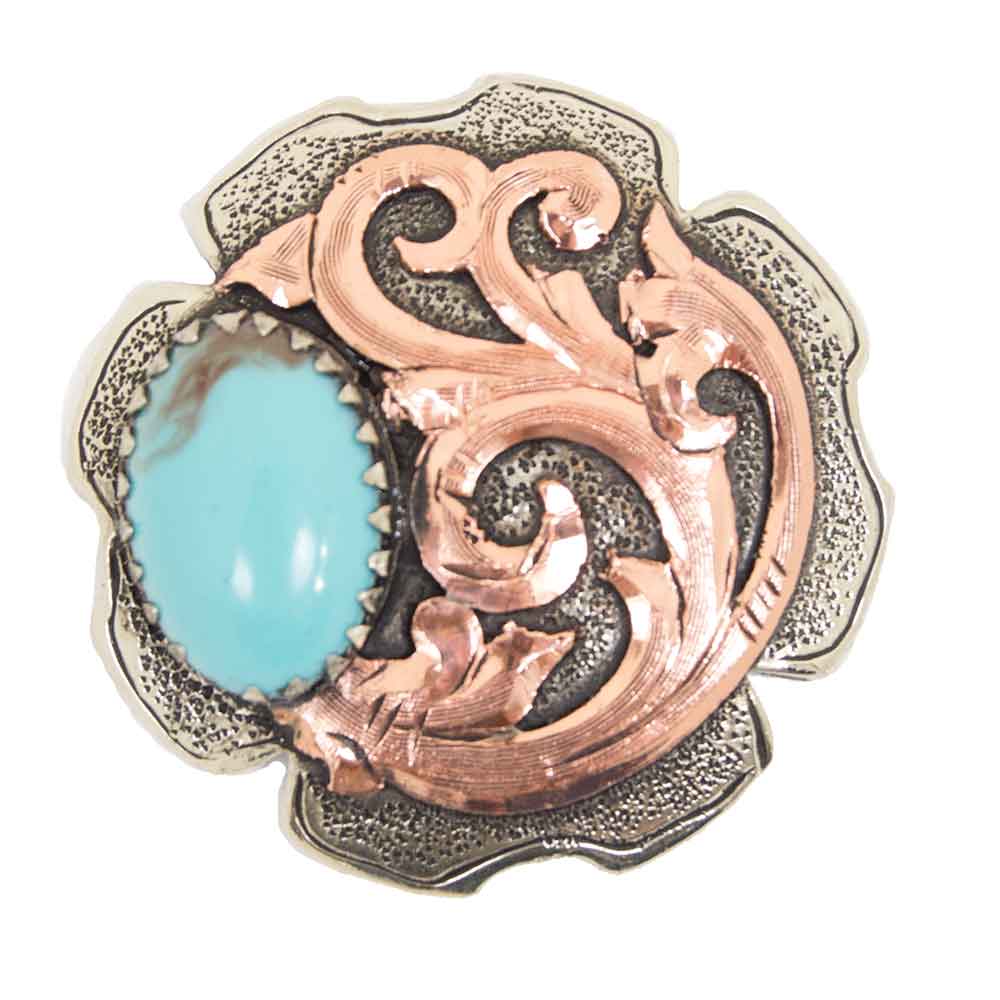 Turquoise Stone Concho With Copper Scroll Tack - Conchos & Hardware - Conchos MISC 1" Wood Screw 