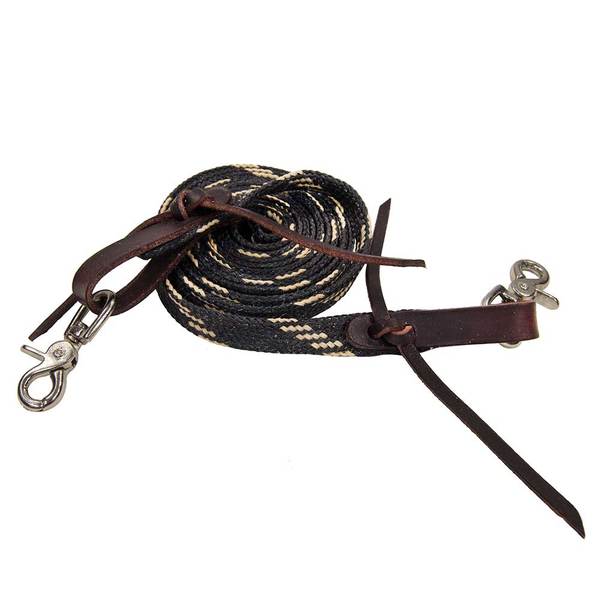 Mustang Flat Waxed Roping Rein Tack - Reins Mustang Black and Tan  