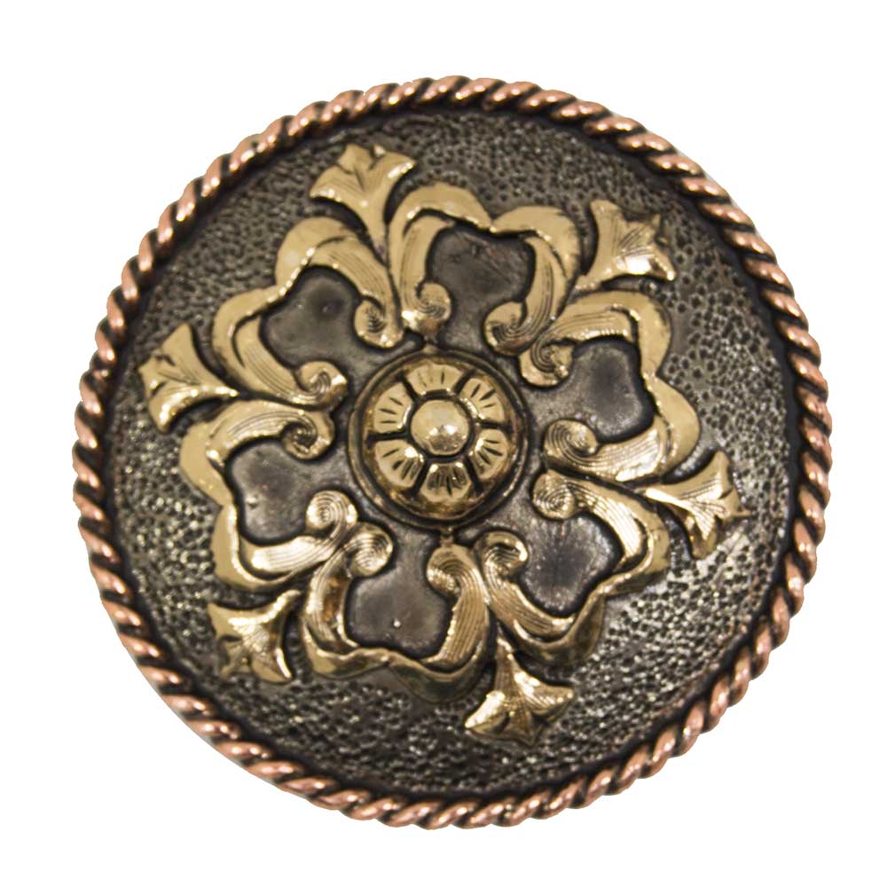 Floral Scroll Concho with Copper Rope Edge Tack - Conchos & Hardware - Conchos Teskey's   