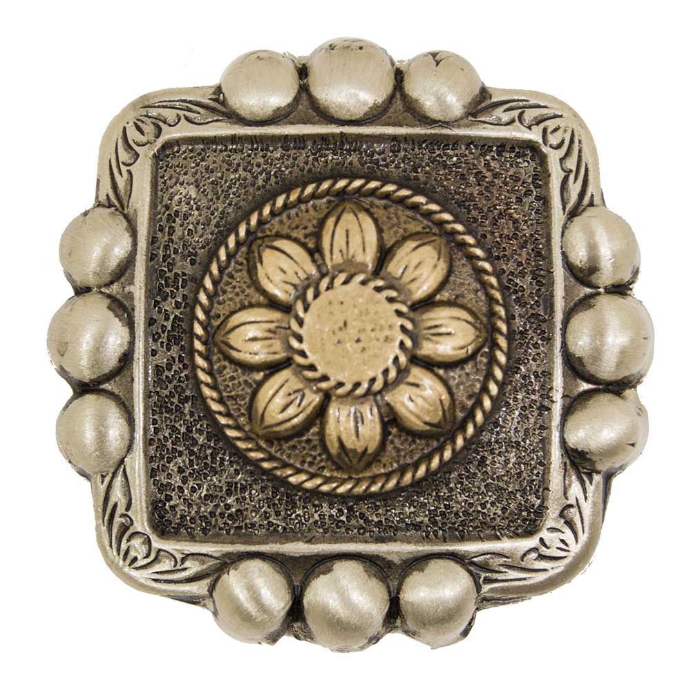 Antique Silver and Gold Flower Concho Tack - Conchos & Hardware - Conchos MISC Chicago Screw 1" 