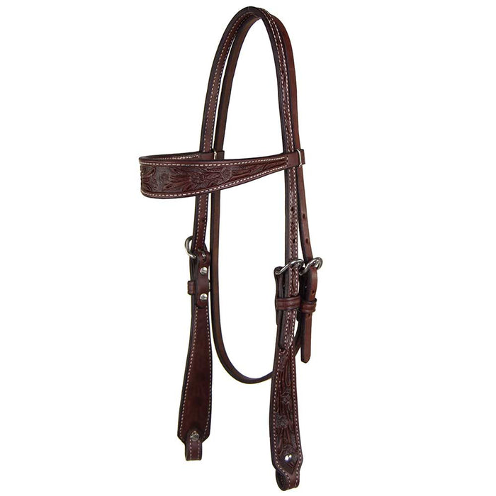 Teskey's Floral Tooled Browband Headstall Tack - Headstalls Teskey's Heavy Oil  