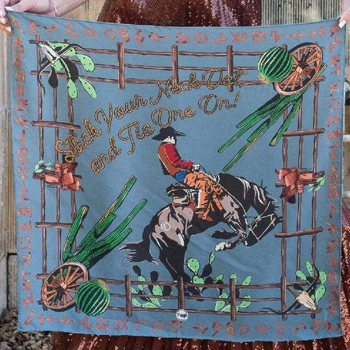 Stick Your Neck Out And Tie One On Shorty Scarf ACCESSORIES - Additional Accessories - Wild Rags & Scarves Fringe Scarves SLATE BLUE  