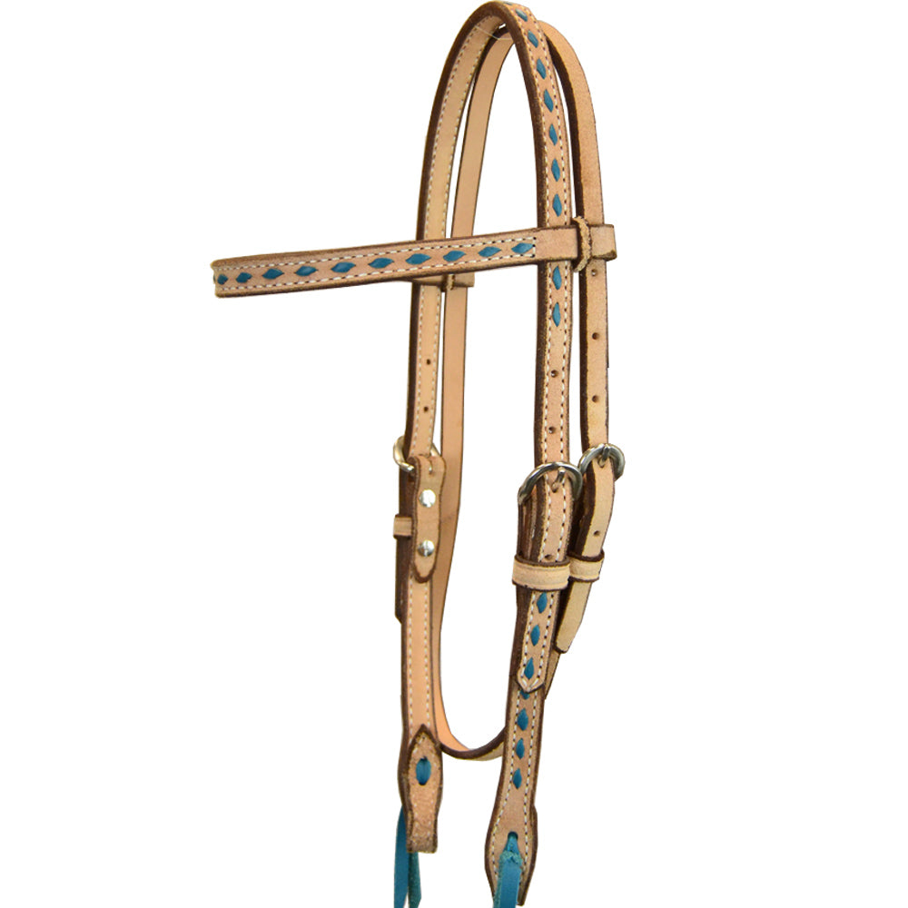 Teskey's 3/4" Roughout Buckstitch Browband Headstall w/ Rawhide Accents Tack - Headstalls Teskey's Turquoise  
