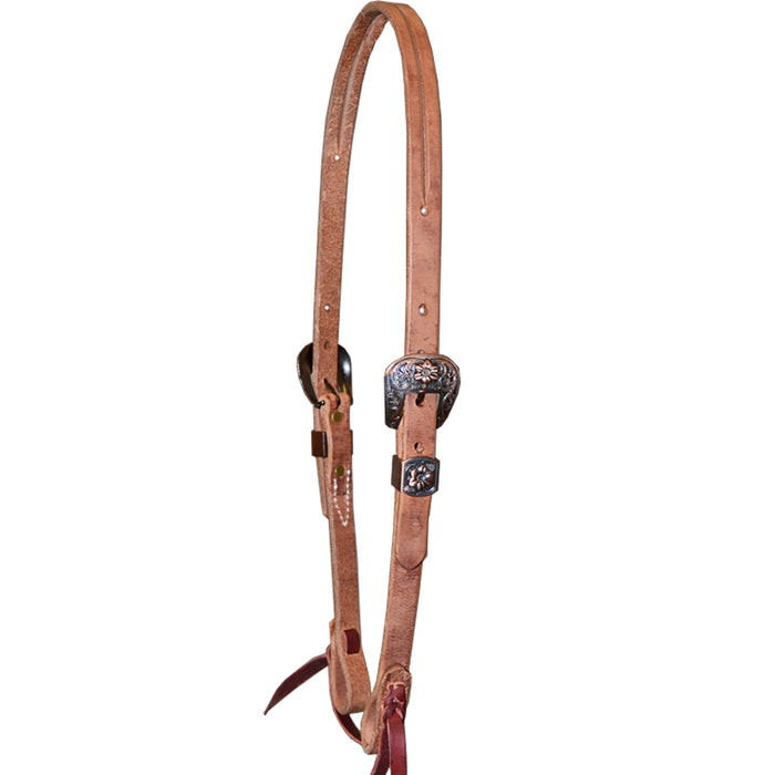 Teskey's Slit Ear Headstall w/Copper Floral Buckle Tack - Headstalls Teskey's