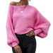 Hot Pink Ribbed Batwing Sleeve Top WOMEN - Clothing - Sweaters & Cardigans Flarix   