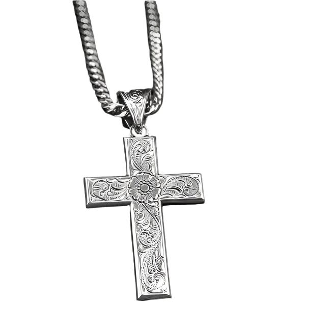 Floral scroll cross necklace teskeys