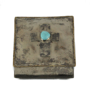 J. Alexander Dimpled Box w/Cross and Turquoise Stone HOME & GIFTS - Home Decor - Decorative Accents J. Alexander Rustic Silver   
