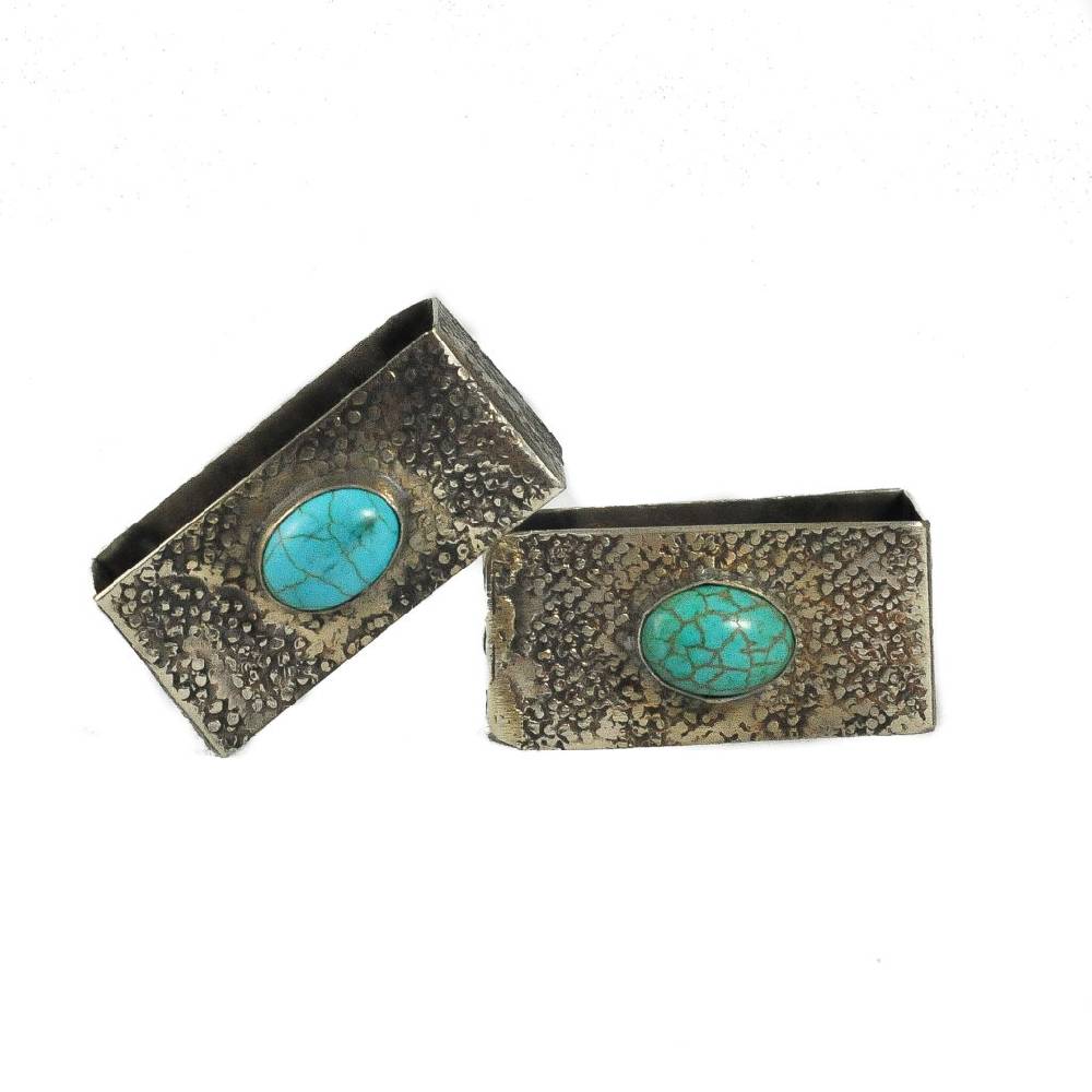 J. Alexander Stamped w/ Turquoise Napkin Ring HOME & GIFTS - Home Decor - Decorative Accents J. Alexander Rustic Silver   