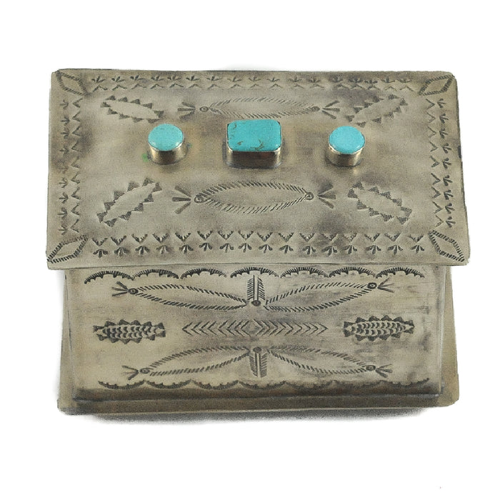 J. Alexander Stamped Feathers Box - 3 Turquoise Stone HOME & GIFTS - Home Decor - Decorative Accents J. Alexander Rustic Silver   