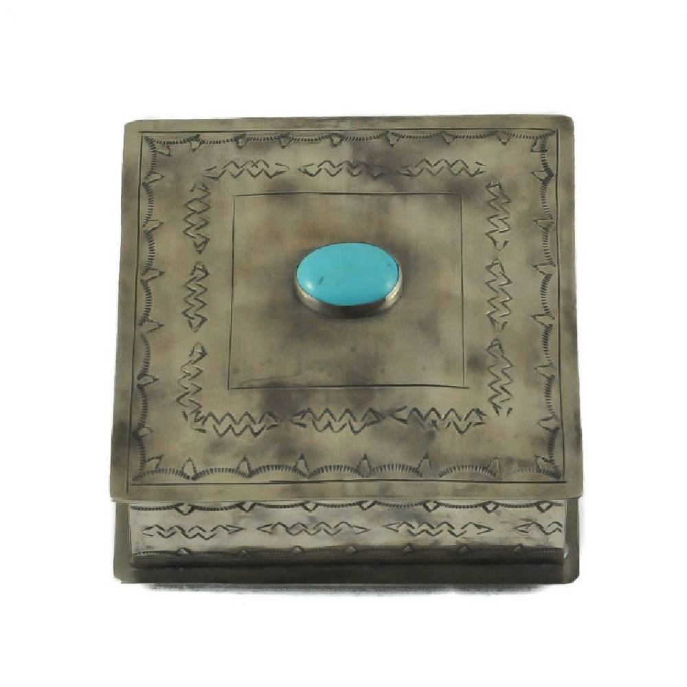 J. Alexander Square Stamped Box w/ Turquoise HOME & GIFTS - Home Decor - Decorative Accents J. Alexander Rustic Silver   