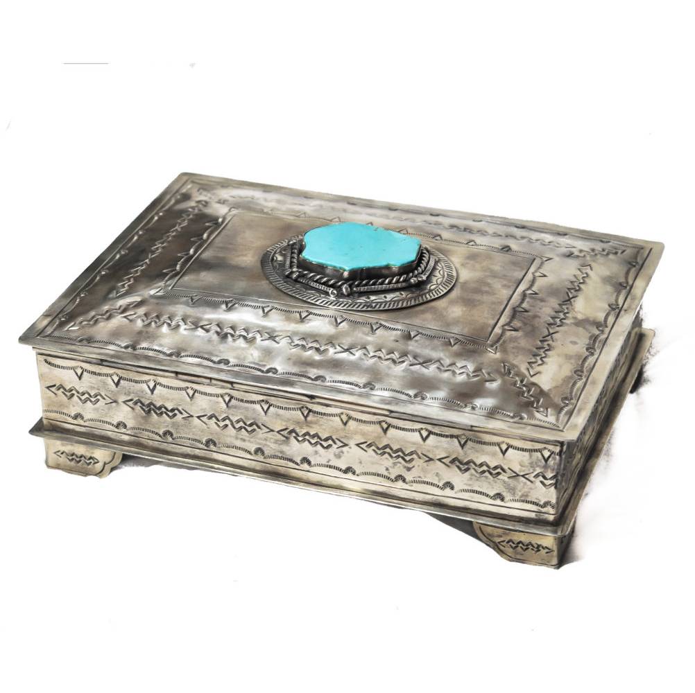 J. Alexander Stamped Box W/ Turquoise HOME & GIFTS - Home Decor - Decorative Accents J. Alexander Rustic Silver