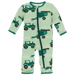 Kickee Pants Print Zipper Coverall - Multiple Prints KIDS - Baby - Baby Girl Clothing Kickee Pants Pistachio Tractor Wheat N 