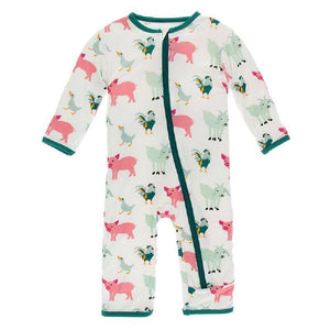 Kickee Pants Print Zipper Coverall - Multiple Prints KIDS - Baby - Baby Girl Clothing Kickee Pants Natural Farm Animals N 
