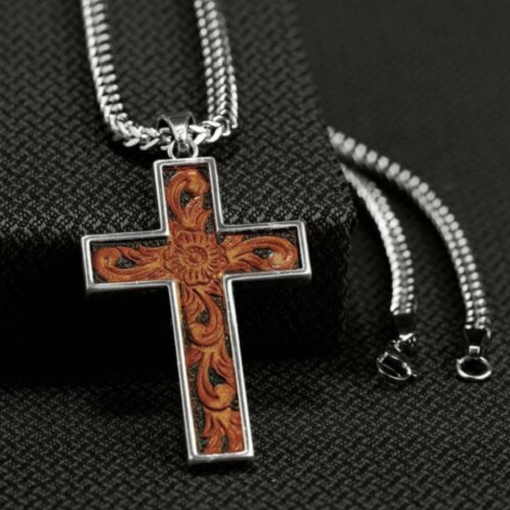 Men's Leather Cross Necklace MEN - Accessories - Jewelry & Cuff Links M&F Western Products   