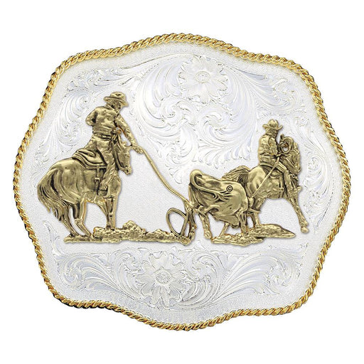 Montana Silversmiths Scalloped Team Roper Belt Buckle ACCESSORIES - Additional Accessories - Buckles Montana Silversmiths   