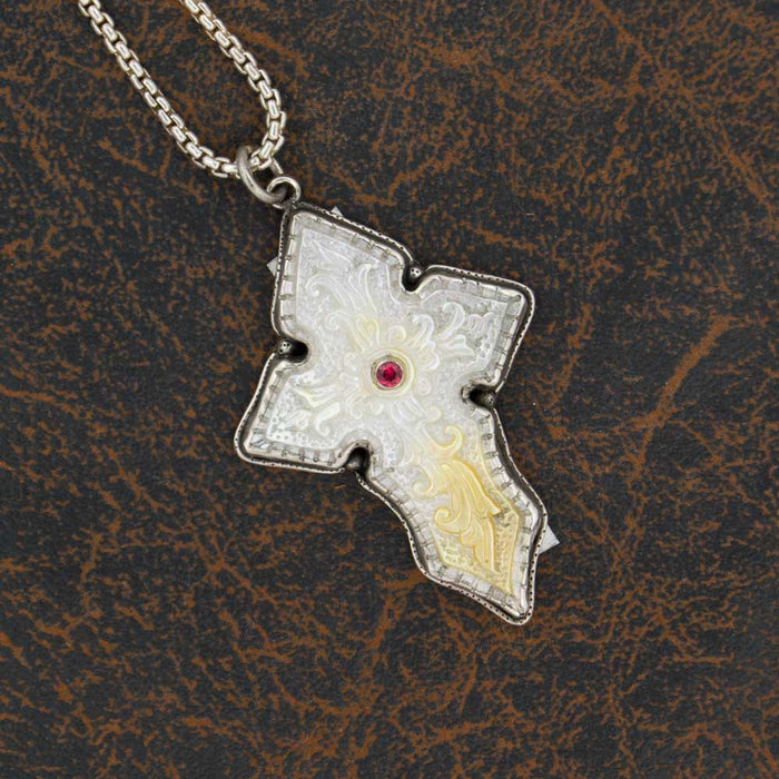 Comstock Heritage Carved Mother of Pearl Cross Necklace WOMEN - Accessories - Jewelry - Necklaces Comstock Heritage   