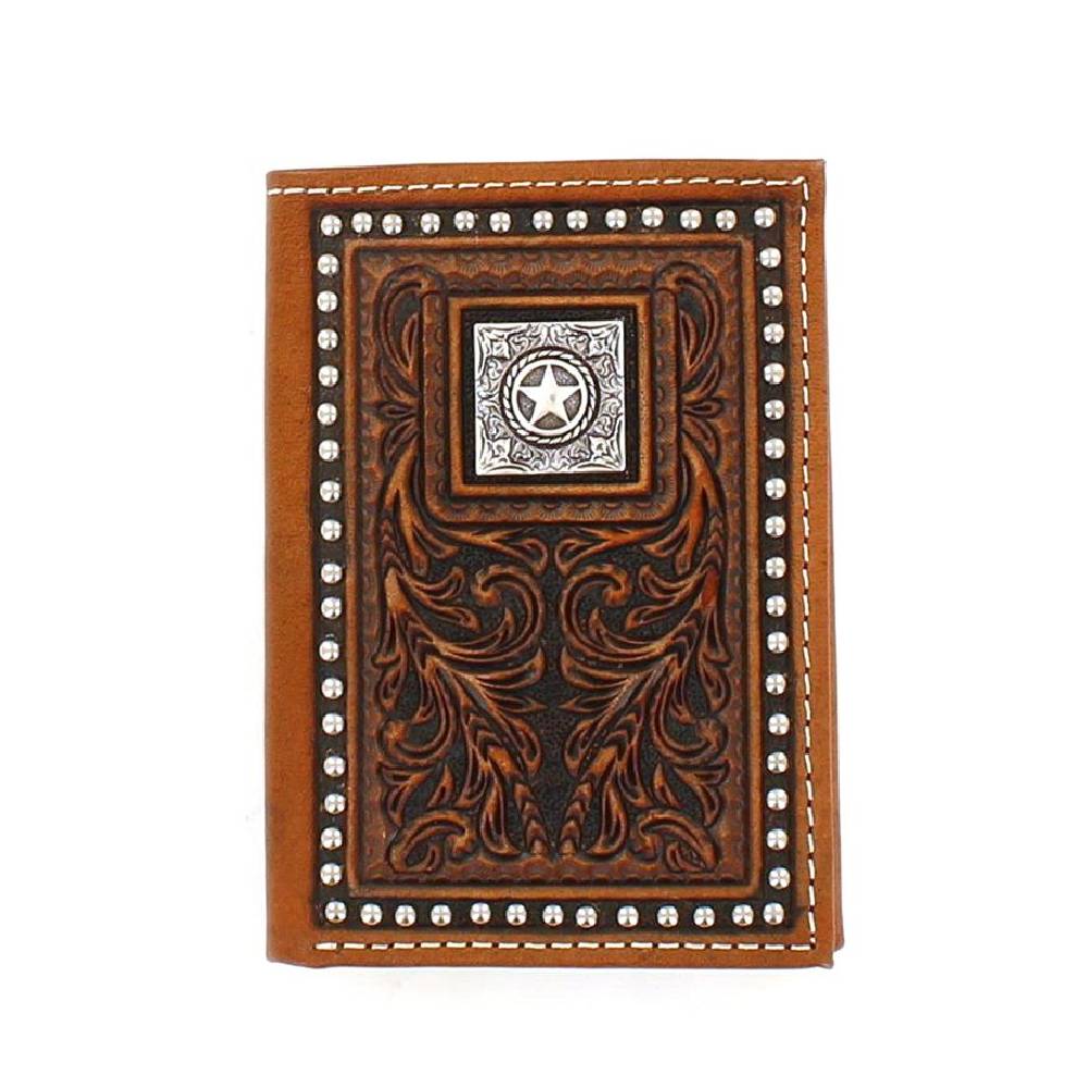 Nocona Tooled Star Concho Trifold Wallet MEN - Accessories - Wallets & Money Clips M&F Western Products   
