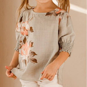 Girl's Floral Printed Woven Blouse KIDS - Girls - Clothing - Tops - Short Sleeve Tops ODDI CLOTHING   