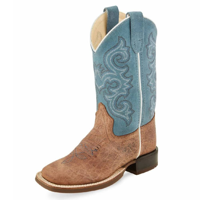 Old West Kid's Square Toe Brown/Light Blue Boot KIDS - Baby - Baby Footwear Old West