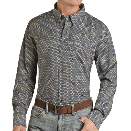 Panhandle Men's Performance Geo Print Shirt - Blue MEN - Clothing - Shirts - Long Sleeve Panhandle