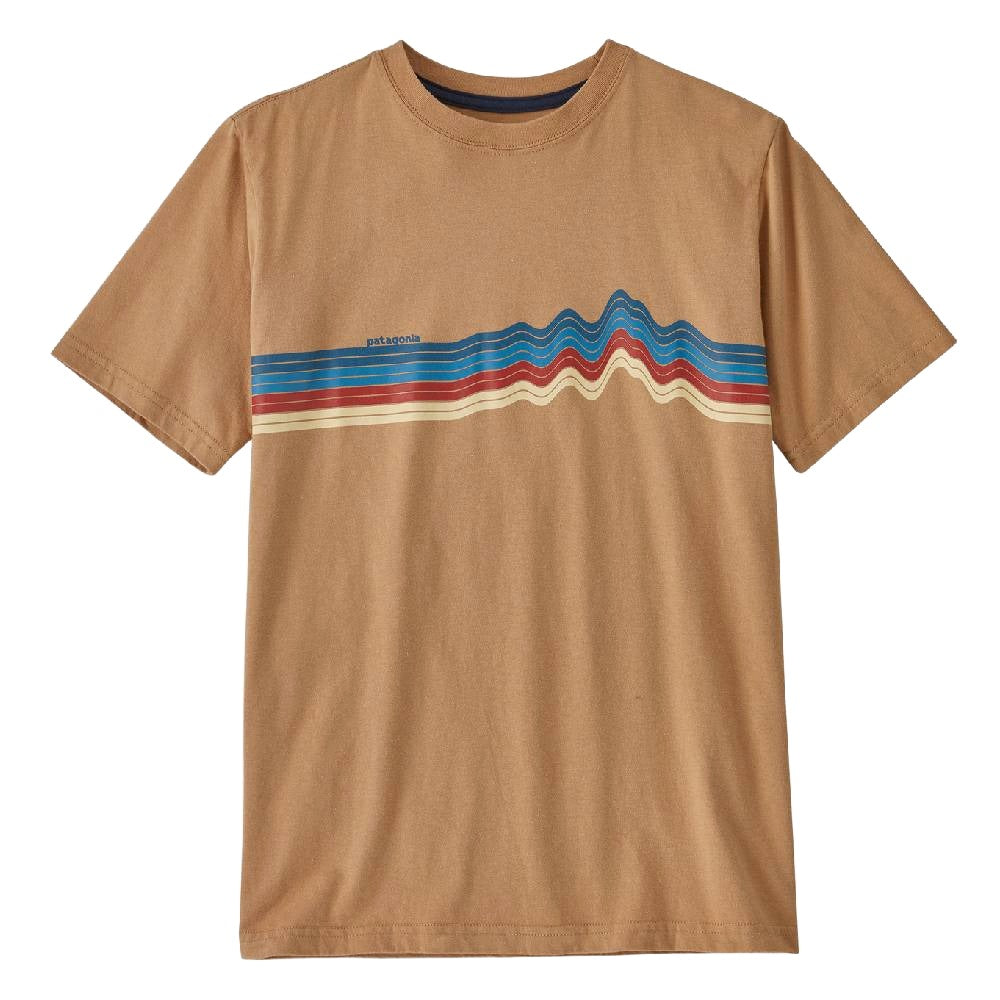 Patagonia Kids Regenerative Organic Certified Cotton Graphic T Shirt Ridge Rise Stripe Dark Camel XL