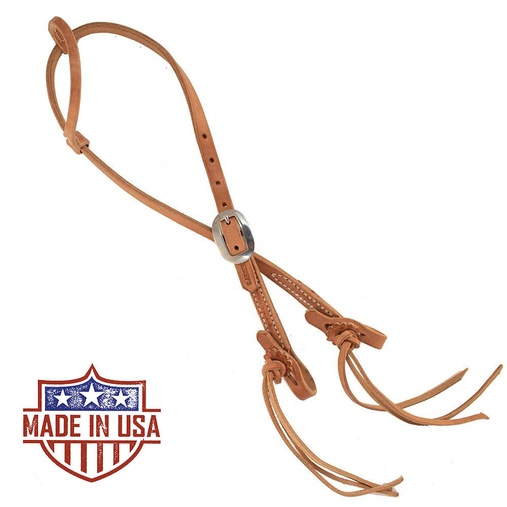 Patrick Smith One Ear Headstall With Pineapple Knot Tie Ends Tack - Headstalls Patrick Smith Light Oil  