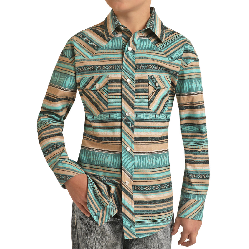 Rock & Roll Denim Aztec Stripe Shirt - Final Sale L