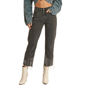Rock & Roll Denim Cropped Fringe Charcoal - FINAL SALE* WOMEN - Clothing - Jeans Panhandle   