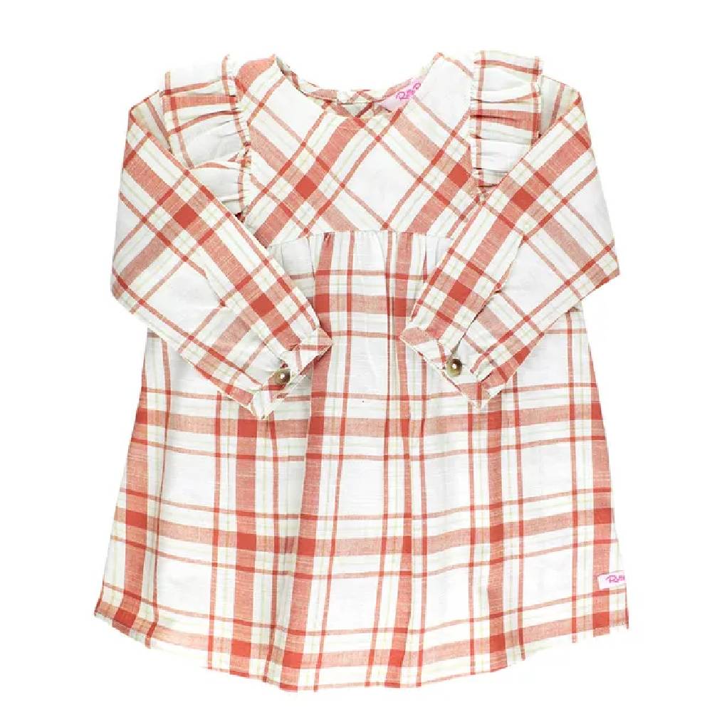 Ruffle Butts Girl's Burnt Sienna Plaid Flutter Button Dress - FINAL SALE KIDS - Baby - Baby Girl Clothing RUFFLE BUTTS/RUGGED BUTTS   