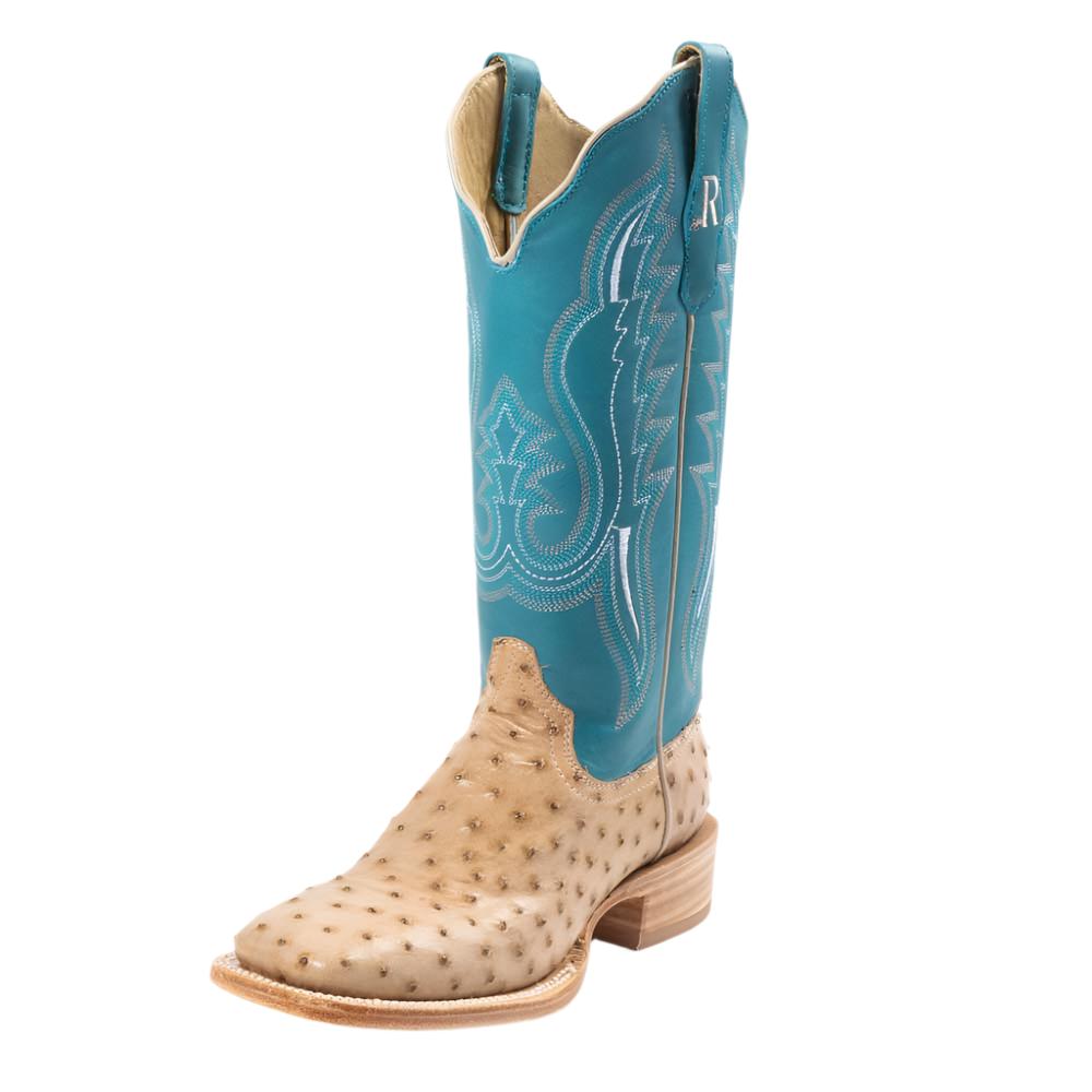 R. Watson Women's Sand Bruciato Full Quill Ostrich Square Toe Boot