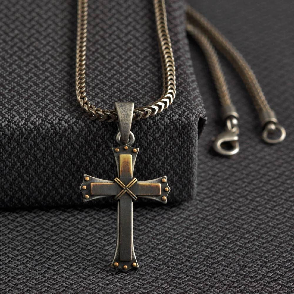 Brilliance Fine Jewelry Sterling Silver Cross on Stainless Steel Necklace,  24