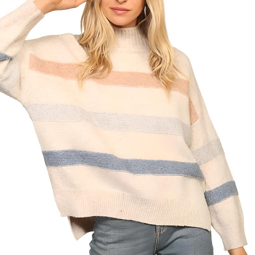 Stripe Mock Neck Sweater WOMEN - Clothing - Sweaters & Cardigans Lumiere   