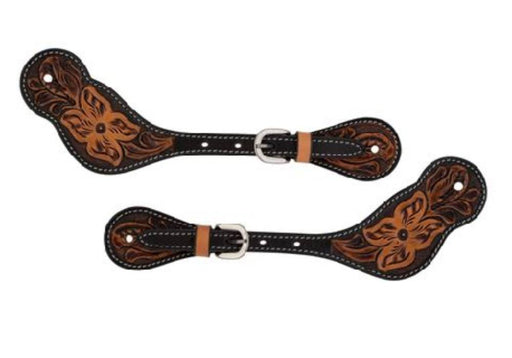 Weaver Mens Turquoise Cross Floral Tooled Spur Straps Tack - Spur Straps Weaver