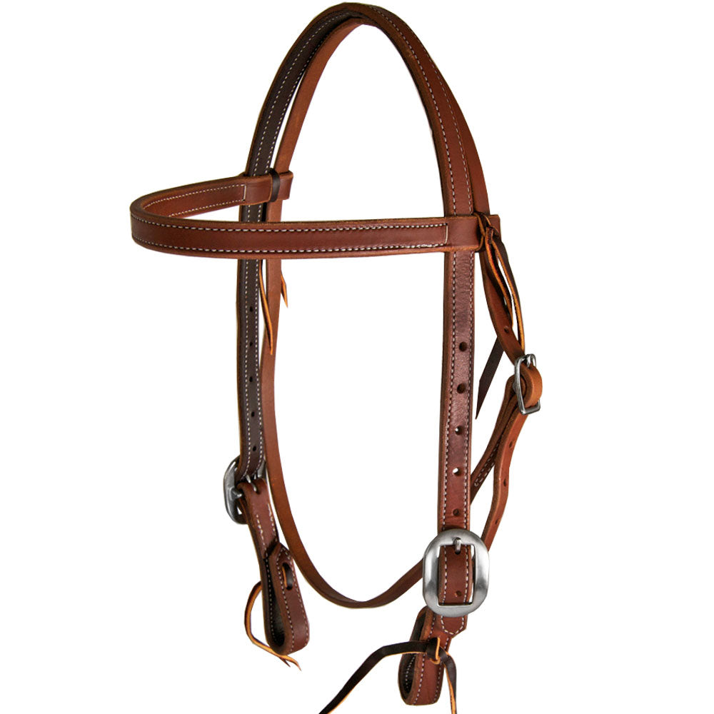 Heavy Oil Double Buckle Stitched Browband Headstall Tack - Headstalls Teskey's   