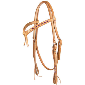 Teskey's Colored Buckstitch Crossover Browband Headstall - Choose Your Color Tack - Headstalls Teskey's Brown  