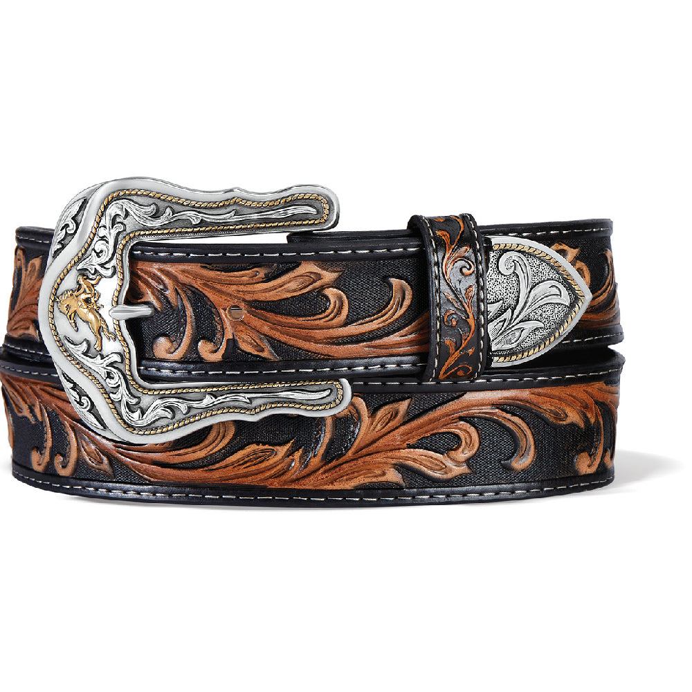 Tony Lama Interchangeable Trophy Western Leather Belt Set Tooled Silver Buckle Unisex Tony Lama Western Rider Tooled Leather Belt – RR  main image 3
