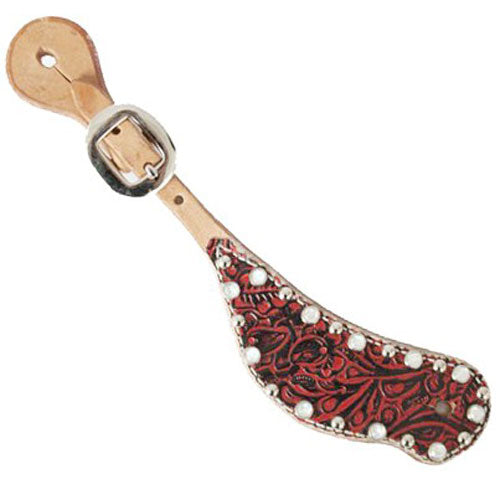 Teskey's Painted Red Floral Spur Straps with Crystals and Dots Tack - Bits, Spurs & Curbs - Spur Straps Teskey's   