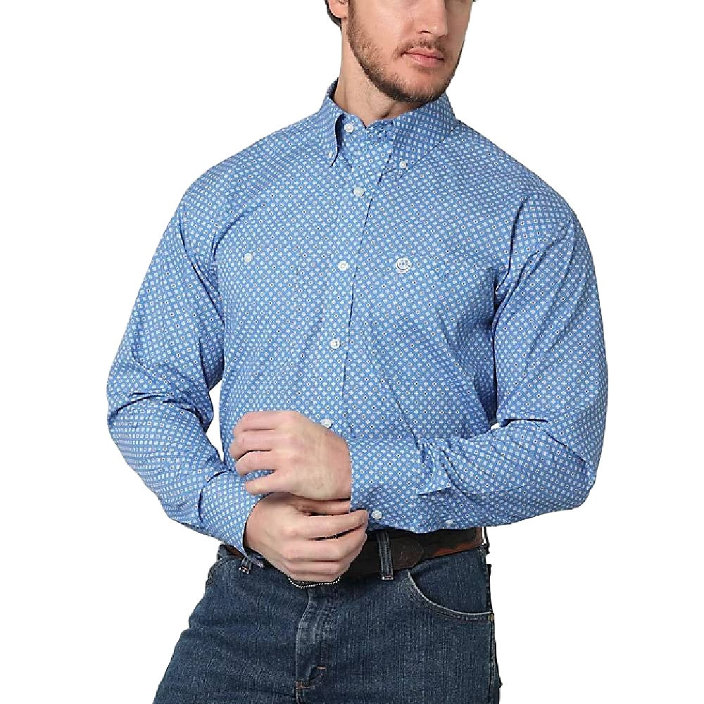 Wrangler George Strait Blue Crossing Button Down Shirt MEN - Clothing - Shirts - Long Sleeve Shirts Wrangler   