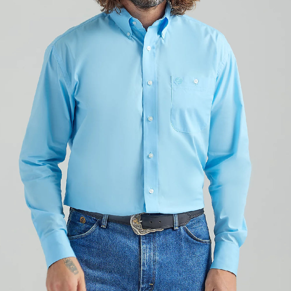 Wrangler Men's George Strait Solid Blue Shirt MEN - Clothing - Shirts - Long Sleeve Shirts Wrangler   