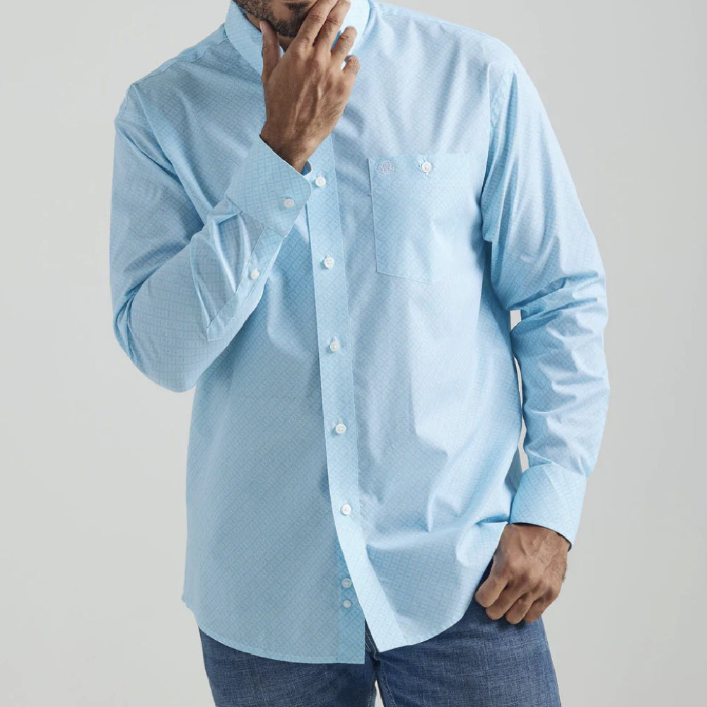 Wrangler Men's Light Blue Print Shirt MEN - Clothing - Shirts - Long Sleeve Shirts WRANGLER   