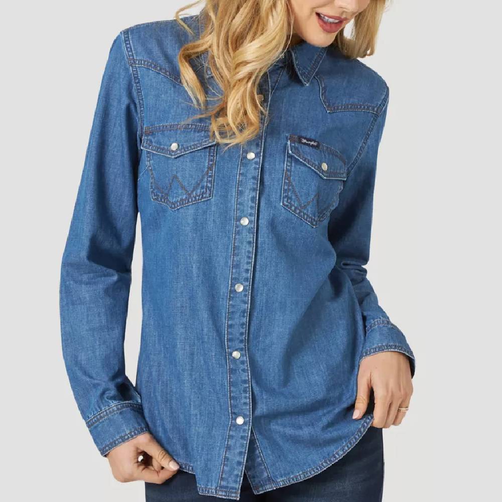 Wrangler Women's Western Snap Denim Shirt WOMEN - Clothing - Tops - Long Sleeved WRANGLER   